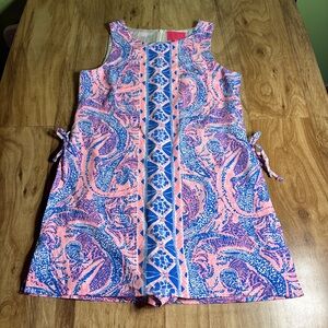 Lilly Pulitzer Pink Blue Sleeveless Dress Beach Floral Gators w/ Shorts Size 8